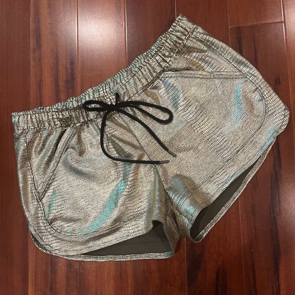 David Lerner Metallic Gold Shorts Elastic Waistband Drawstring Athletic Size XS